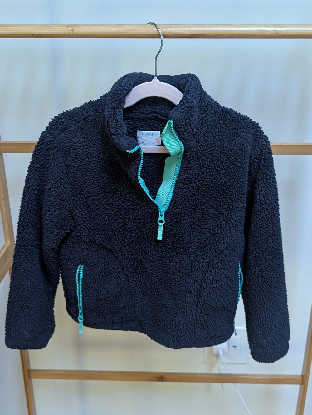 Girls' J.Crew Sherpa Pullover Jacket - Navy with Teal Trim